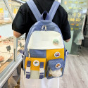 Детский рюкзак, школьный, желтый. Мишка и значки.