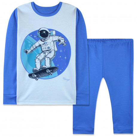 Пижама для мальчика, синяя. Космонавт на скейте.