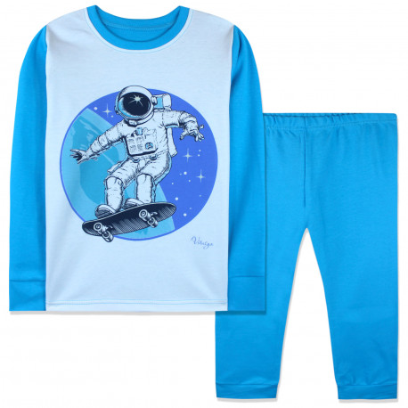 Пижама для мальчика, голубая. Космонавт на скейте.