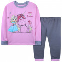 Пижама с начесом для девочки, розовая с серым. Принцесса и единорог.