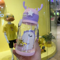 Бутылка с рожками детская пластиковая, розовая. Дефект (потертость) Поняшка. 600 мл.