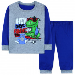 Пижама для мальчика, с начесом, темно-синяя. Крокодил на скейте.