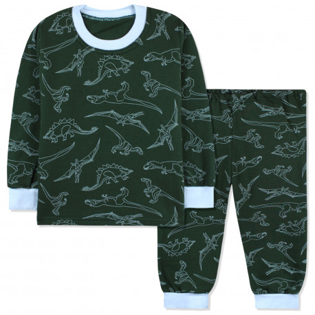 Пижама для мальчика, с начесом, хаки. Векторные динозавры.