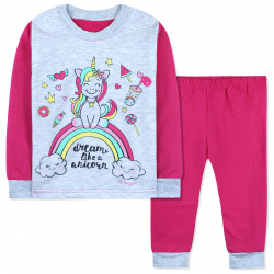 Пижама с начесом для девочки, розовая. Единорог и сладости.