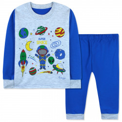 Пижама с начесом для мальчика, синяя. Астронавт в космосе.