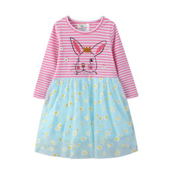 Платье для девочки, розово-голубое. Зайчик и ромашки.