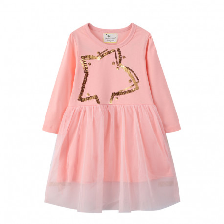 Платье для девочки, розовое. Мерцающая птичка.