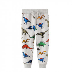Штаны для мальчика, серые. Разноцветные динозавры.