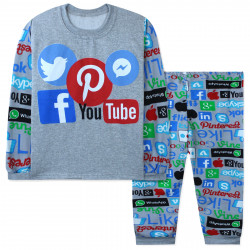 Пижама для мальчика, с начесом, серая. Социальные сети.