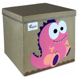 Складной ящик для игрушек со съемной крышкой, коричневый. Розовый Дино.