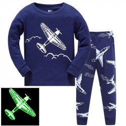 Пижама для мальчика, синяя. Самолет - биплан.