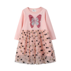 Платье для девочки, персиковое. Бабочка и звездочки.
