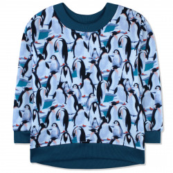 Утепленная кофта детская, джемпер, морская волна. Пингвины.