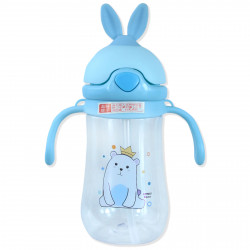 Бутылка с ушками детская пластиковая, поильник, голубой. Мишка. 350 мл.