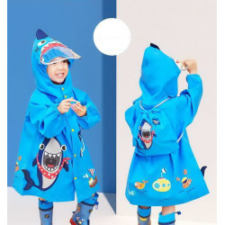 Дождевик детский с рюкзачком, синий. Хищная акула.
